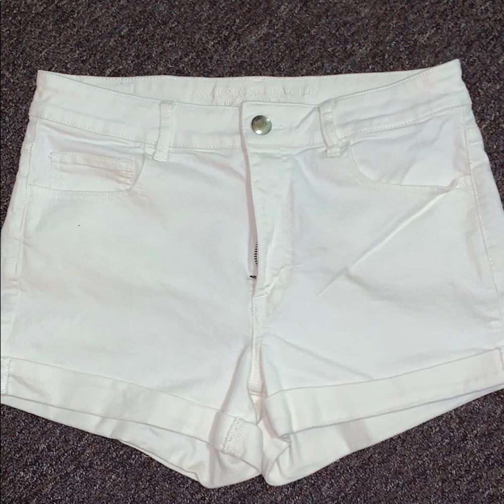 High waisted white denim shorts